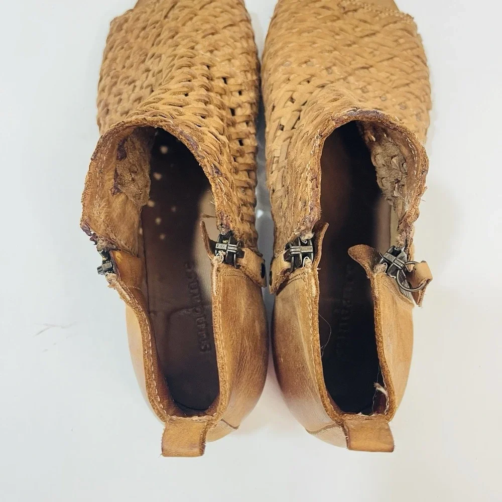 Sundance Woven Leather Asheville Double Zip Peep Toe Sandal EU 40/US 9-9.5 Brown